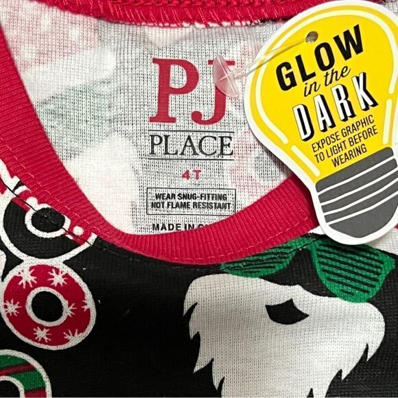 Childrens Place Kids Glow Ho Ho Ho Snug Fit Cotton Pajamas - Black - Picture 4 of 4